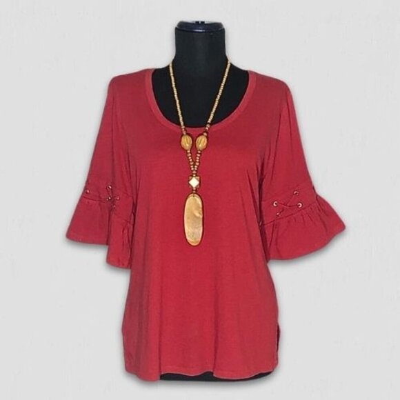Michael Kors Modal Casual Tunic Blouse Bell Sleeves Side Slits Red sz L - Picture 1 of 12